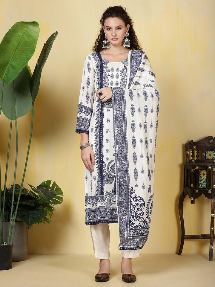 Printed Muslin Kurta With Pants &amp; Dupatta
