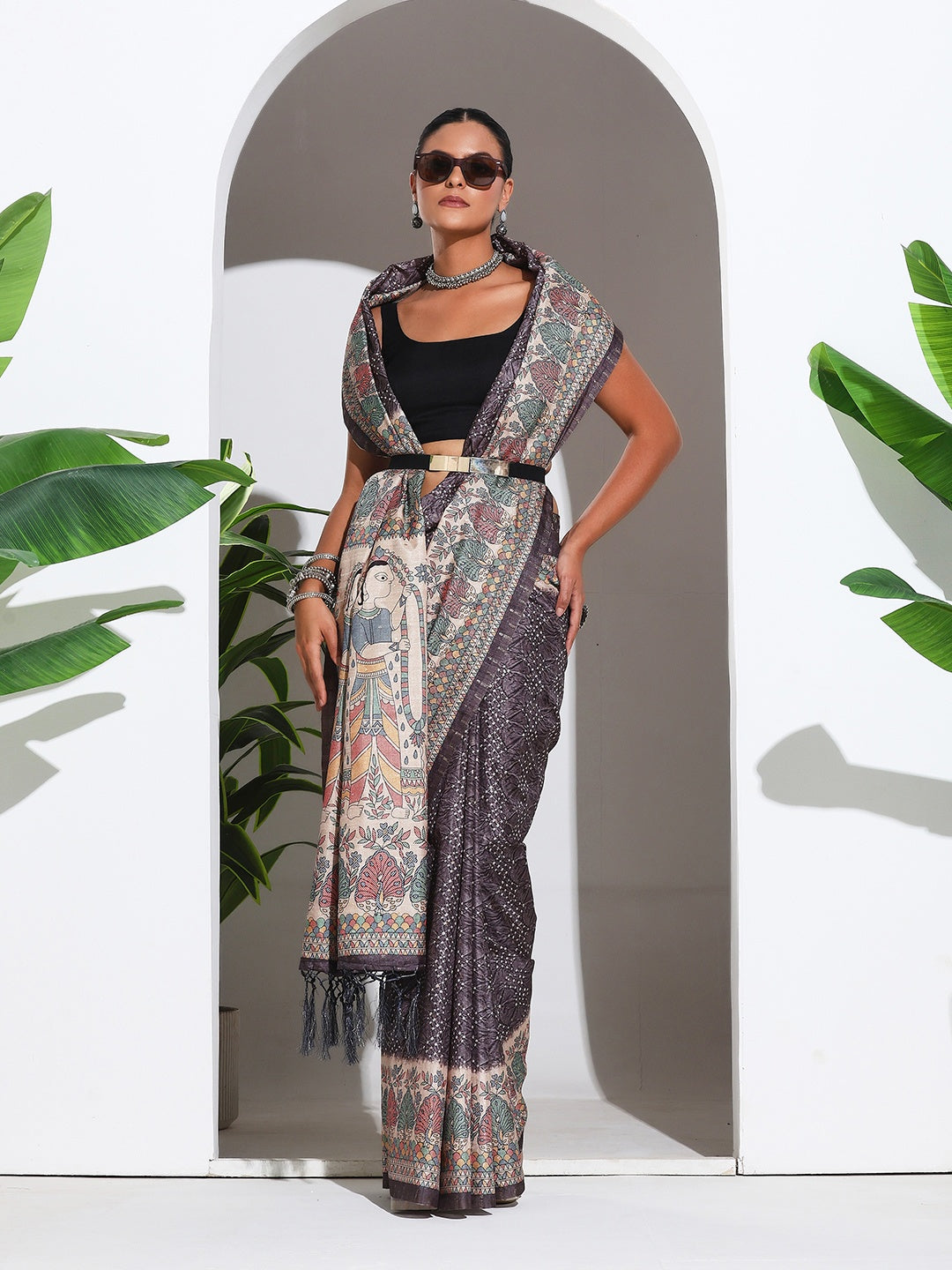 Printed Tussar Silk Saree