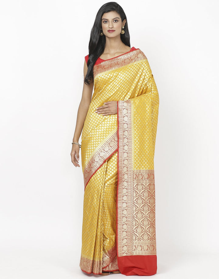 Mustard Banarasi Woven Saree