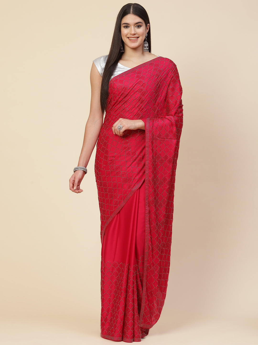 Stone Embroidered Satin Saree