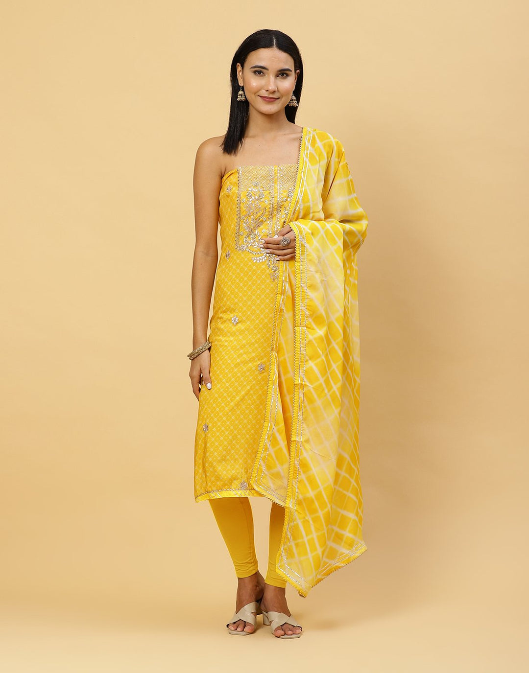 Printed Muslin Suit Piece With Organza Dupatta