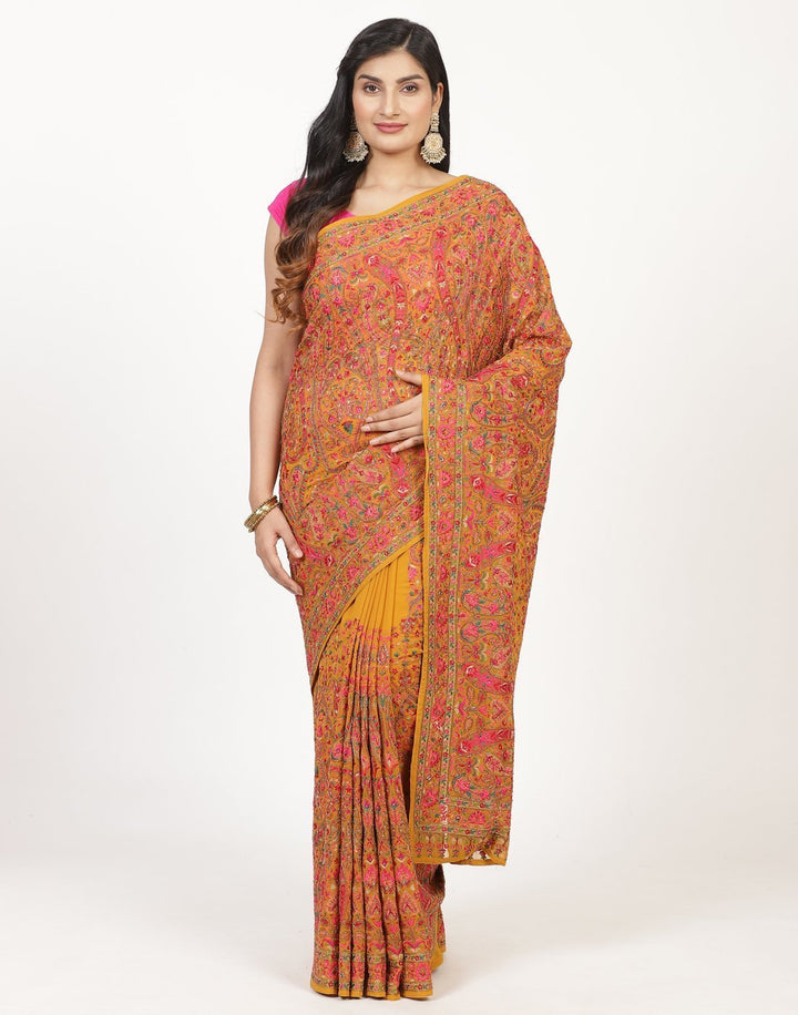 Georgette saree with multi-colour embroidery