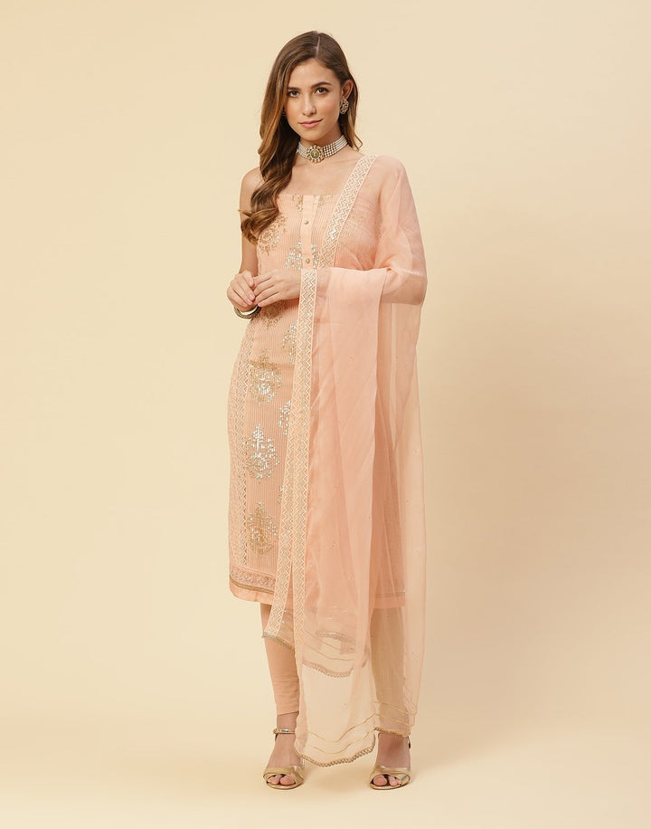 Embroidered Art Georgette Suit Piece with Chiffon Dupatta