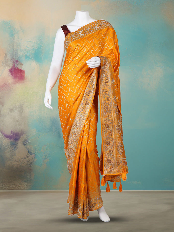 Woven Design &amp; Embellished Border Satin Saree