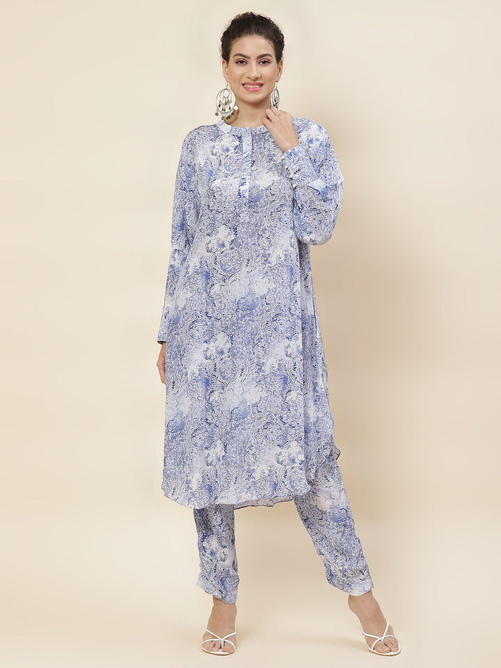 Printed Crepe Kurta With Pants