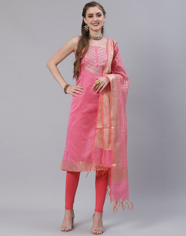 Chanderi Embroidered Suit Piece with banarasi dupatta