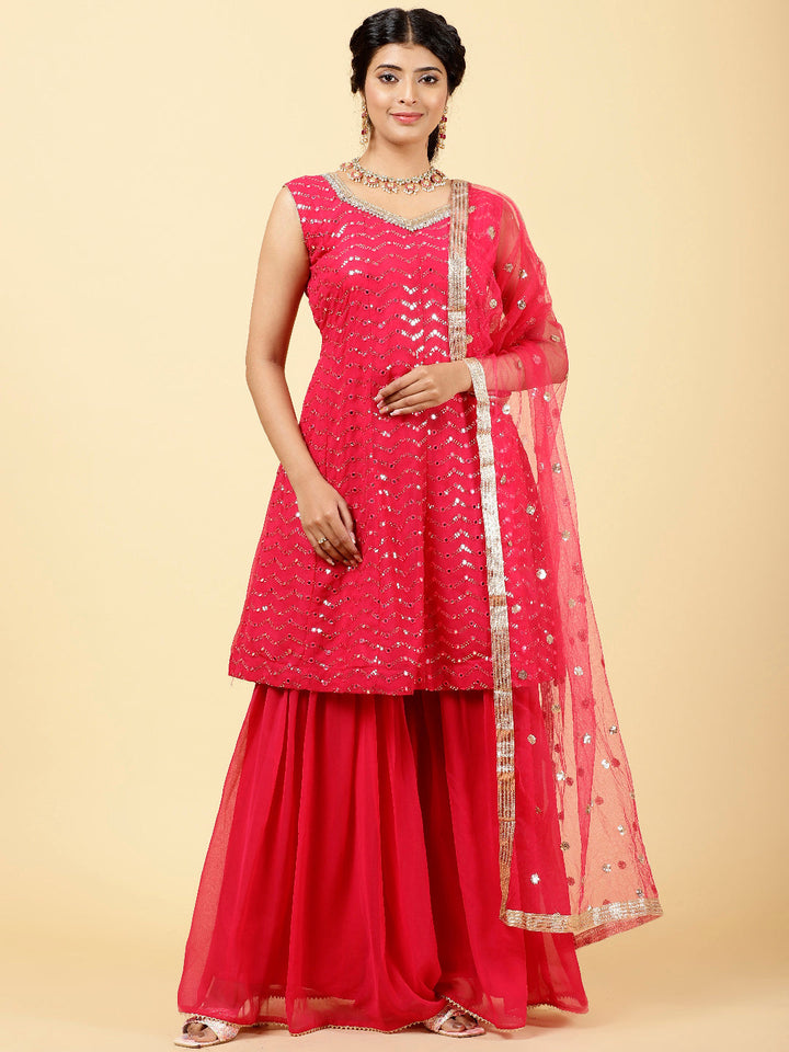 Sequin Georgette Kurta With Garara &amp; Dupatta