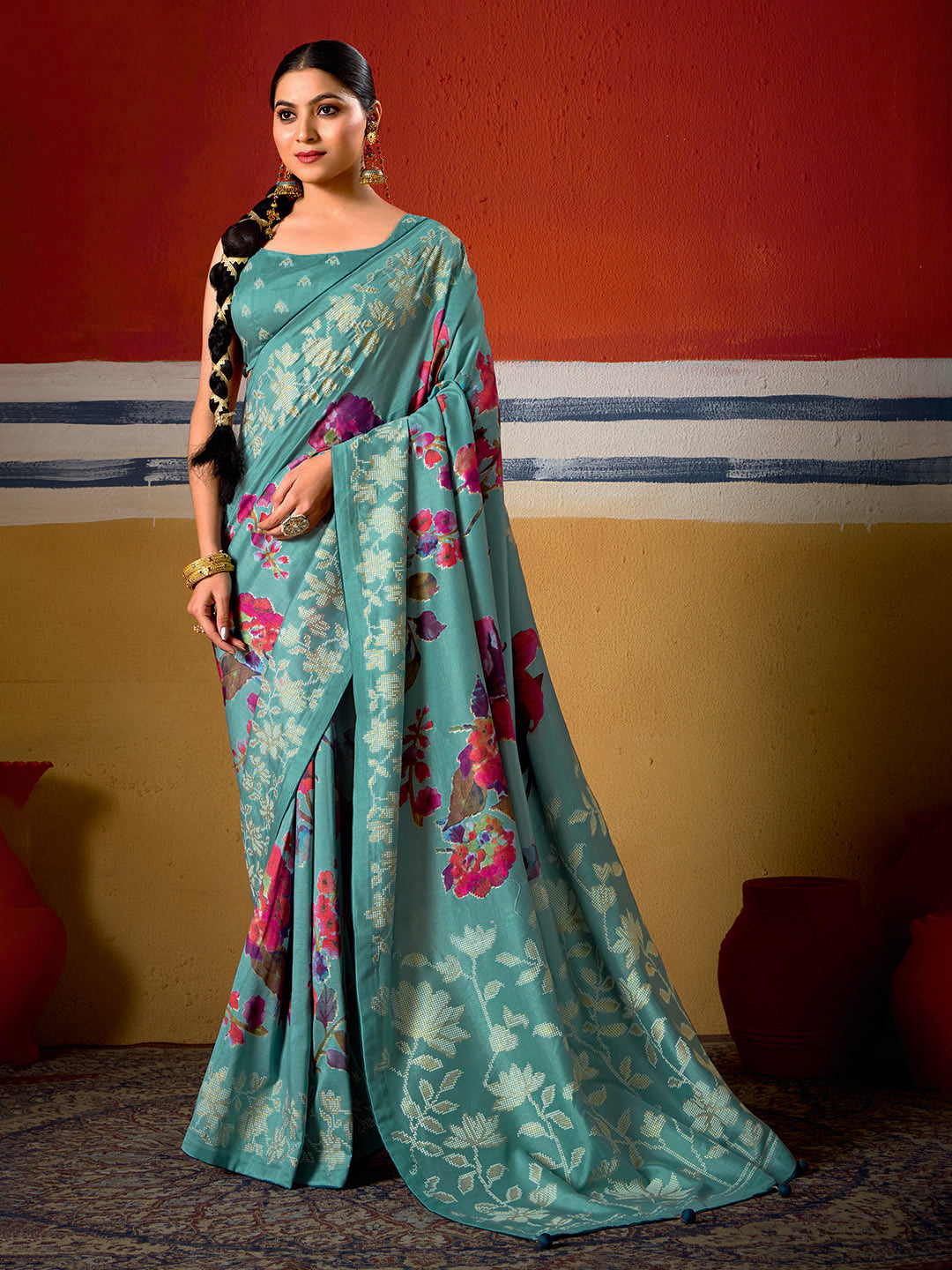 Digital Floral Printed Art Silk Saree