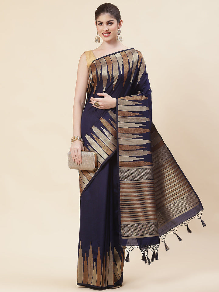 Plain Zari Border Handloom Woven Saree