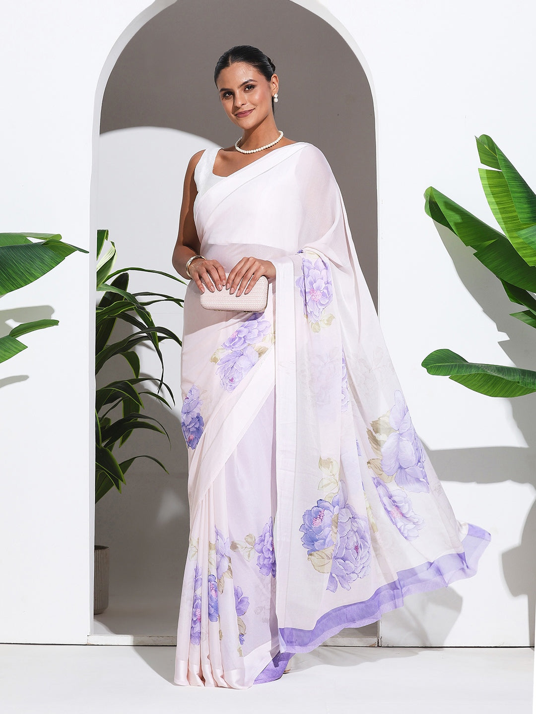 Floral Printed Crepe Saree