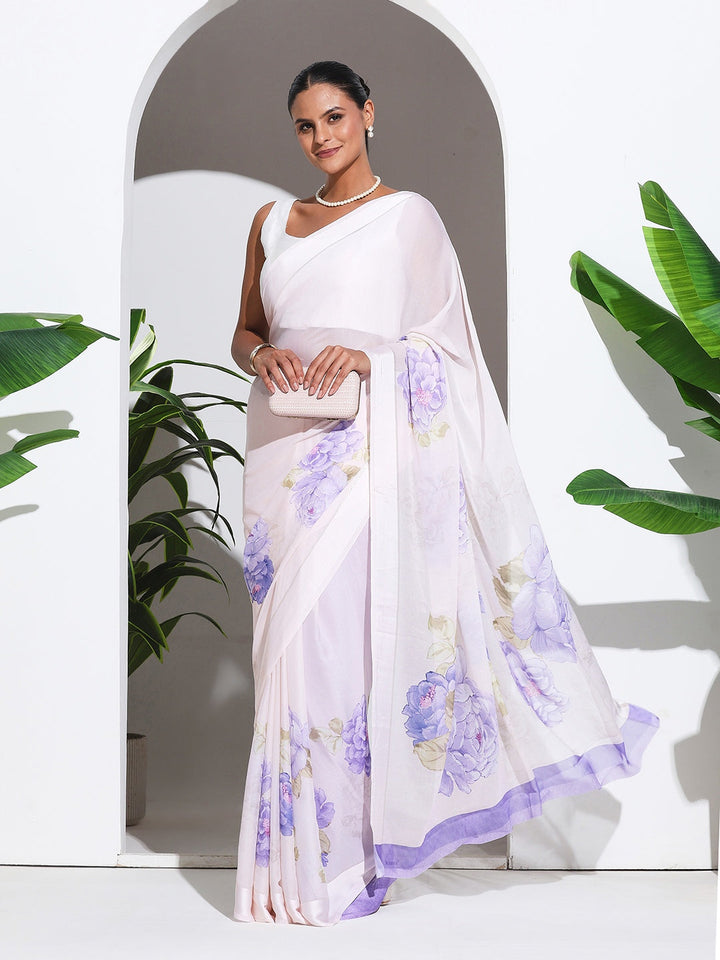 Floral Printed Crepe Saree
