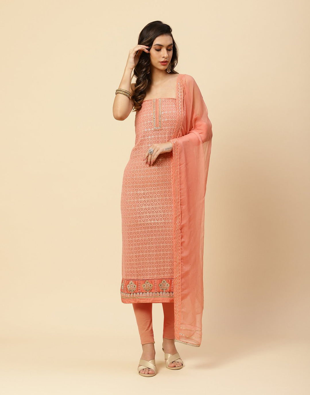 Embroidered Art Georgette Suit Piece With Chiffon Dupatta