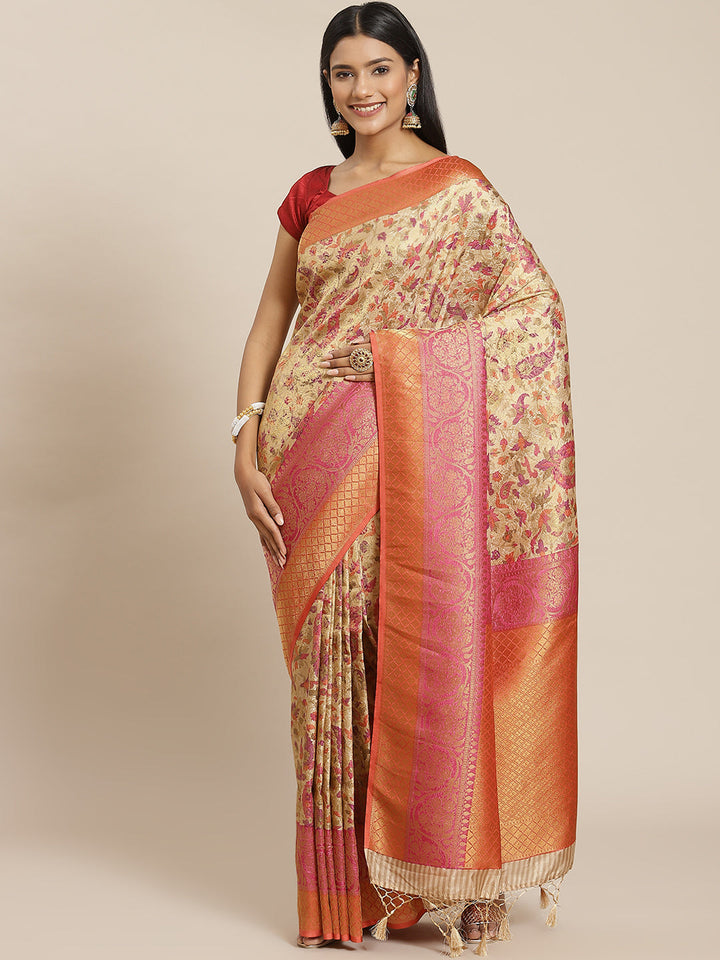 Printed Banarasi Pallu Border Art Handloom Woven Saree