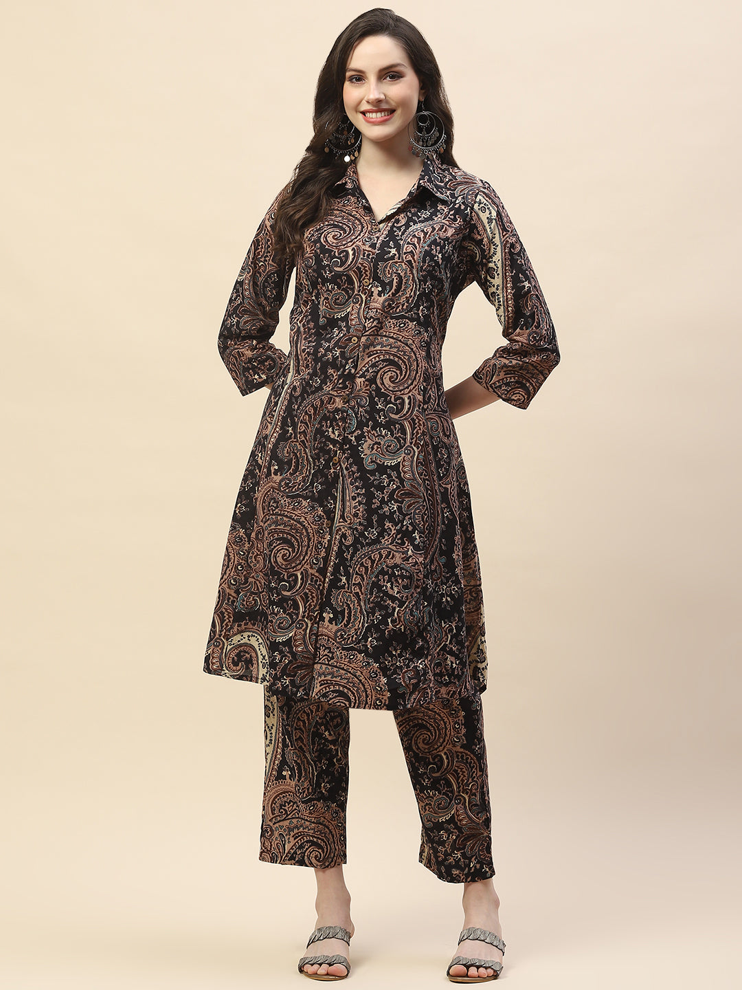 Paisley Printed Cotton Kurta With Pants