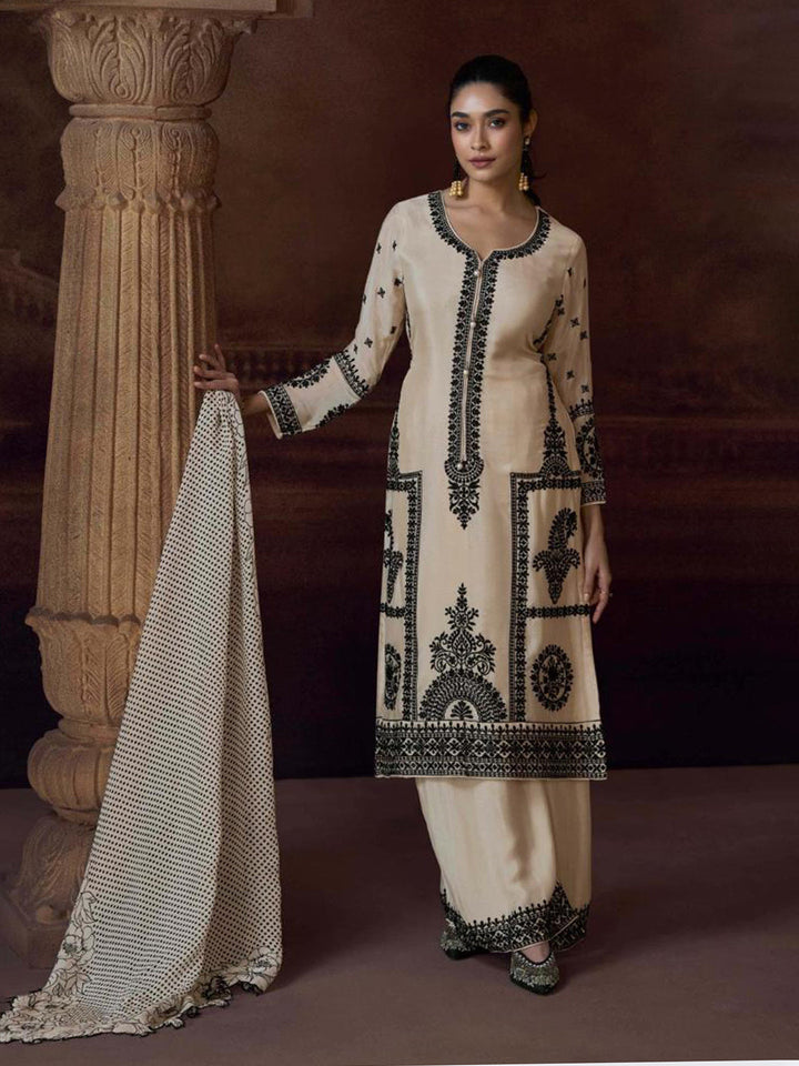 Embroidered Chinon Suit With Pant &amp; Dupatta