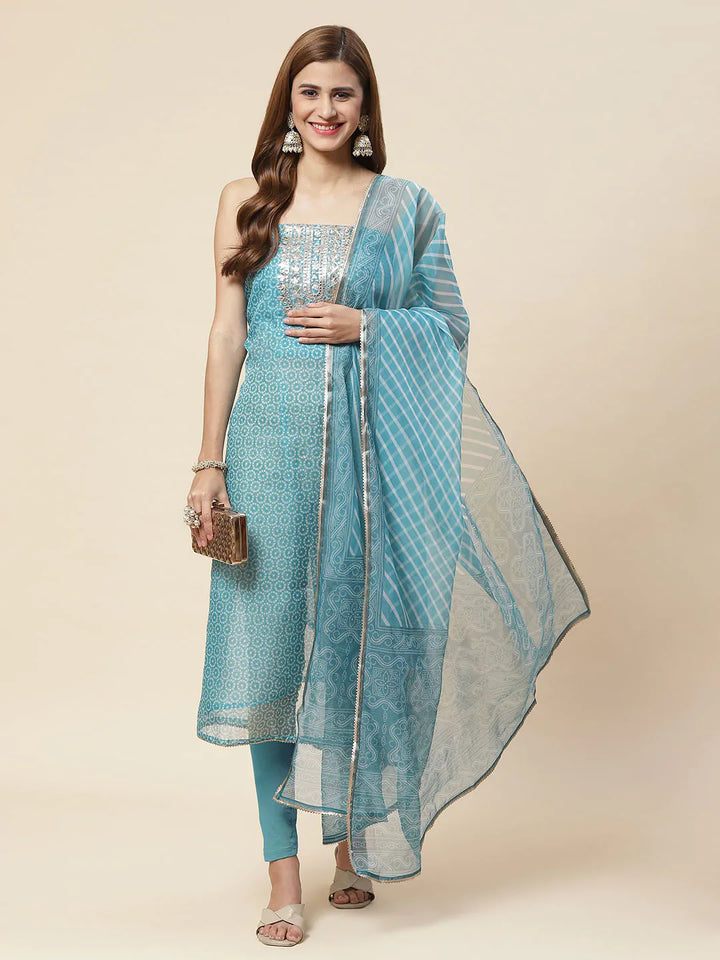 Bandhani Printed Organza Unstitched Suit Piece With Dupatta