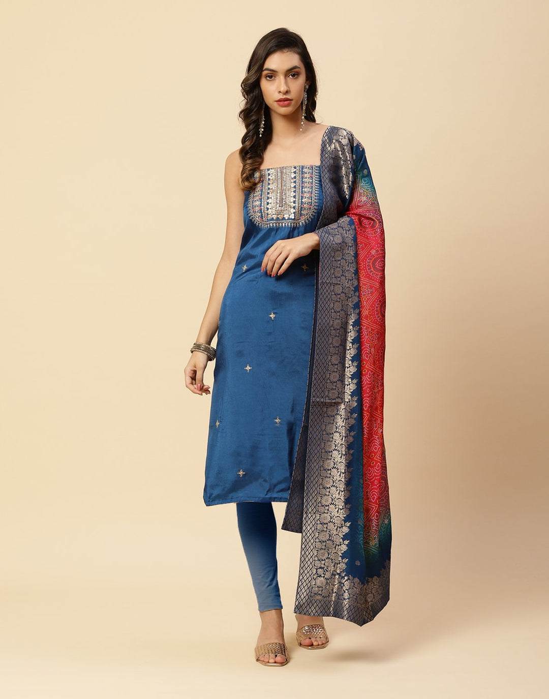 Embroidered Art Handloom Suit Piece With Banarasi Dupatta