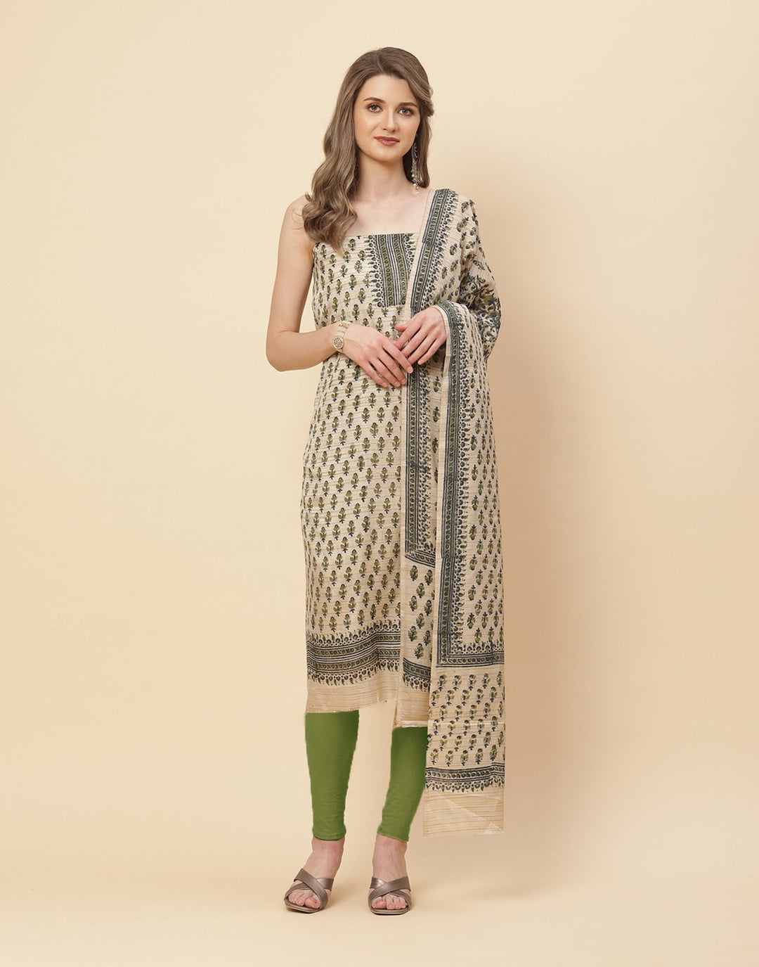 Printed Chanderi Suit Piece With Chanderi Printed Dupatta