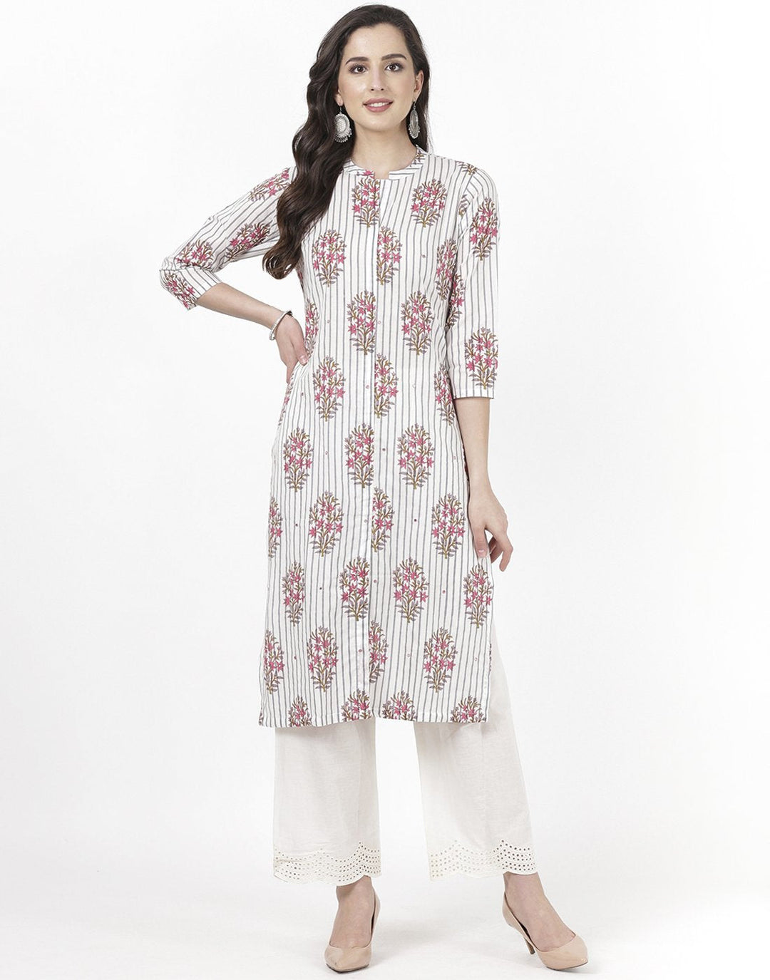 MBZ Meena Bazaar-Cream Cotton Kurti
