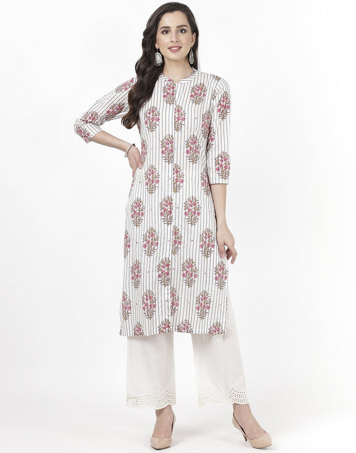 MBZ Meena Bazaar-Cream Cotton Kurti
