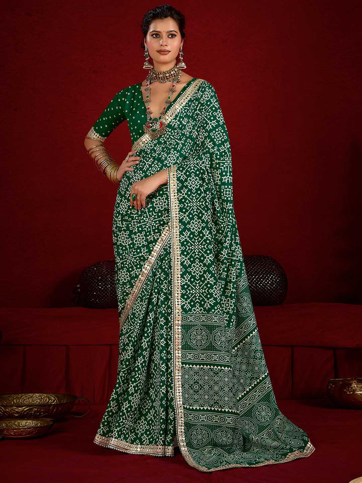 Printed &amp; Gota Work Art Silk Saree