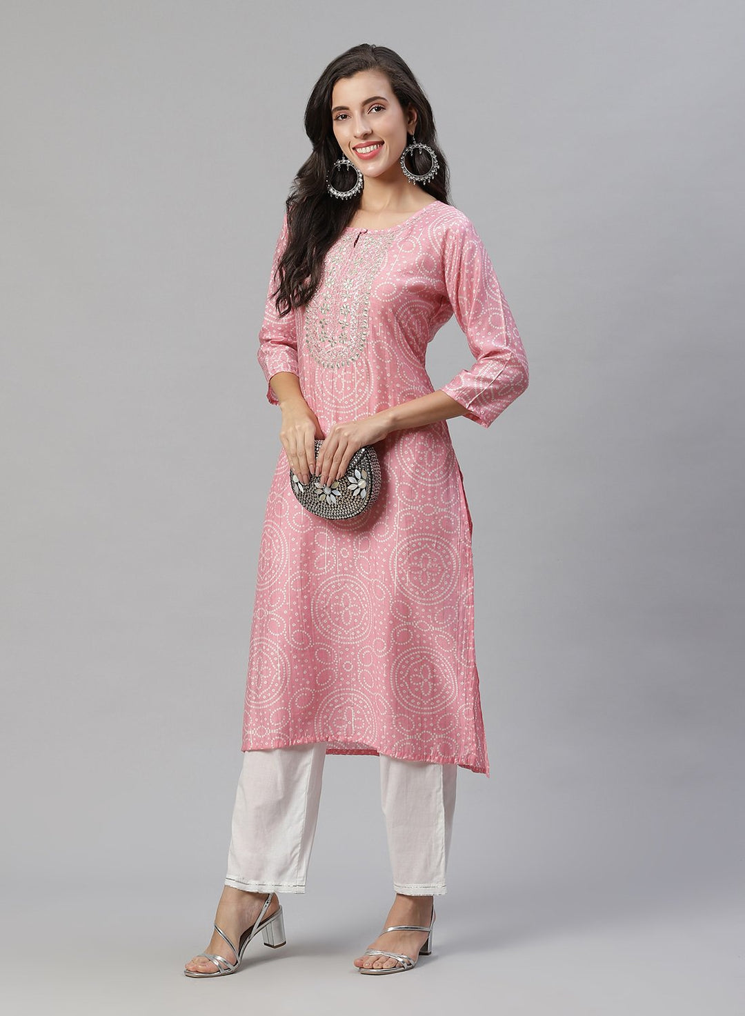 Printed Cotton Kurti Pant With Embroidered Yoke Detail