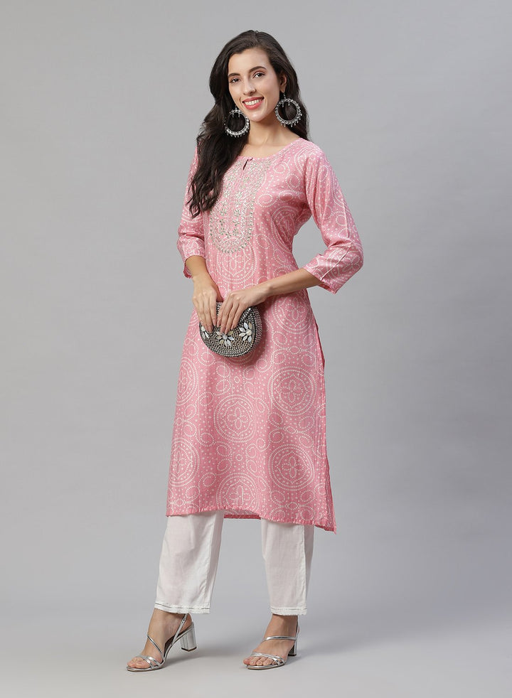 Printed Cotton Kurti Pant With Embroidered Yoke Detail