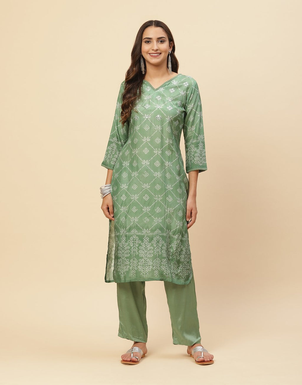 Mirror Work Printed Cotton Muslin Kurti With Pant