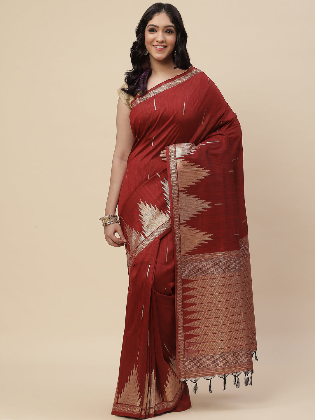 Zari Border Booti Tussar Woven Saree