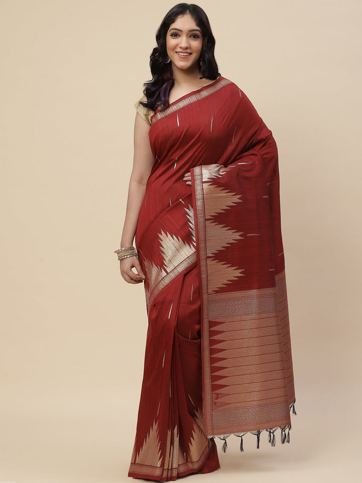 Zari Border Booti Tussar Woven Saree