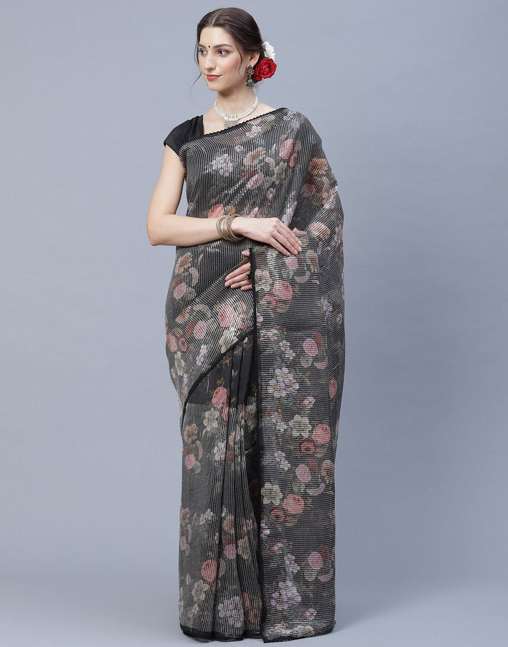 Beautiful Floral Printed  Organza Saree with Sequence Work