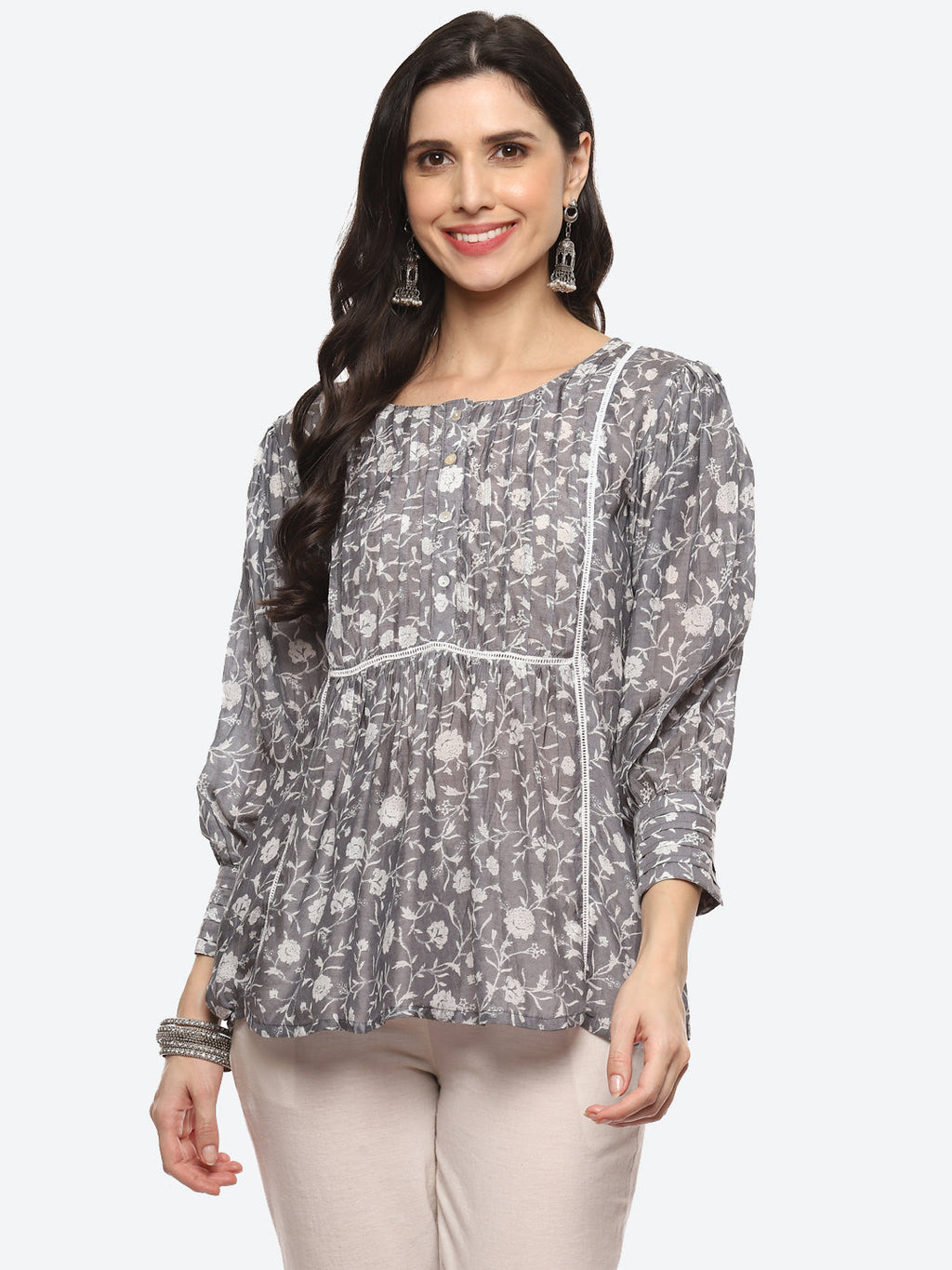 Floral Printed Muslin Kurti