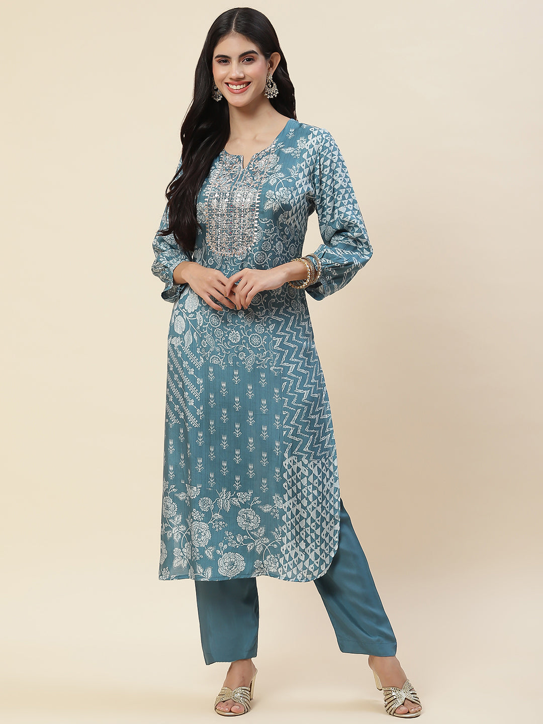 Floral Printed Muslin Kurta With Pants