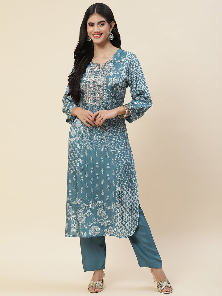 Floral Printed Muslin Kurta With Pants
