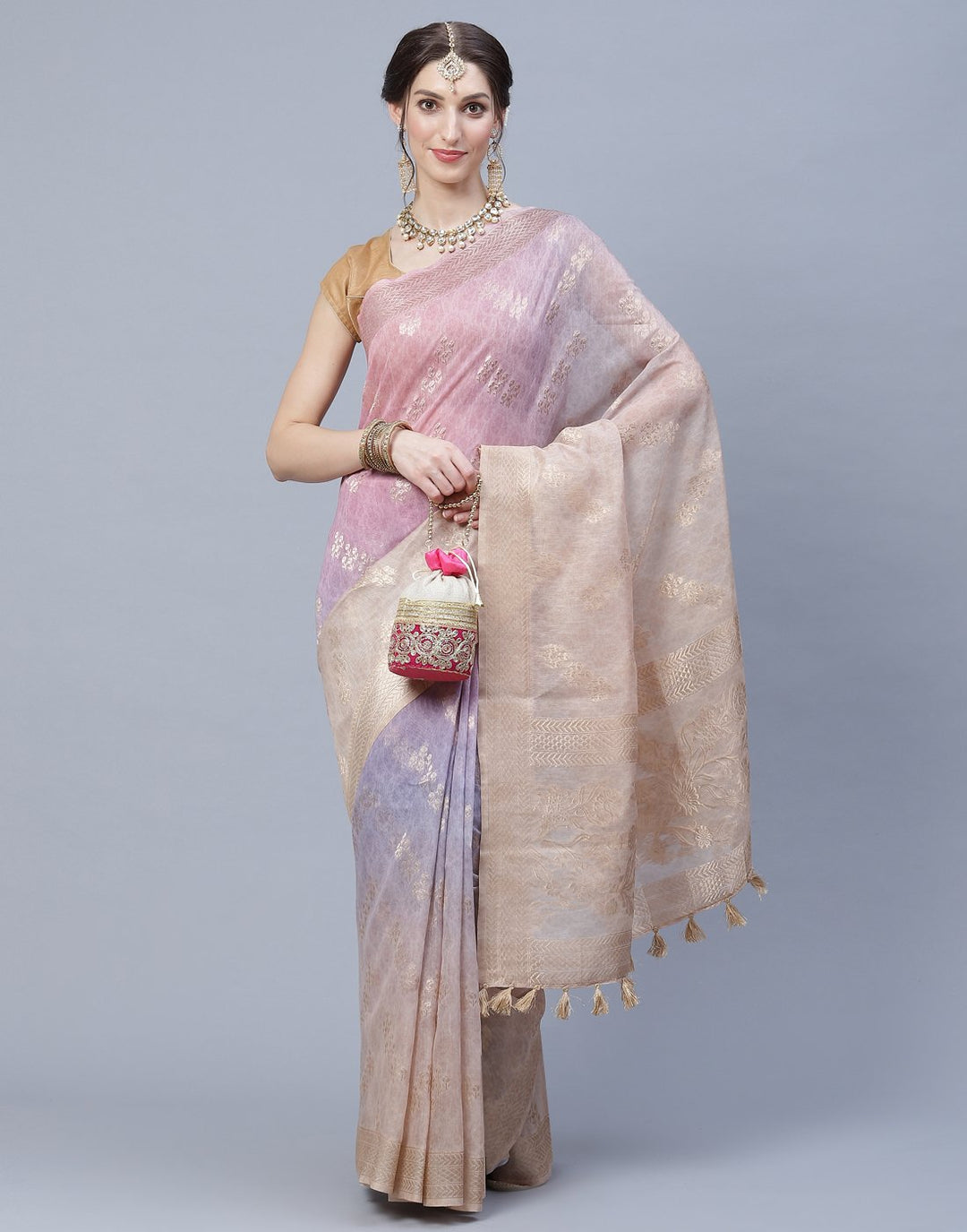 Floral Print Cotton Chanderi Saree
