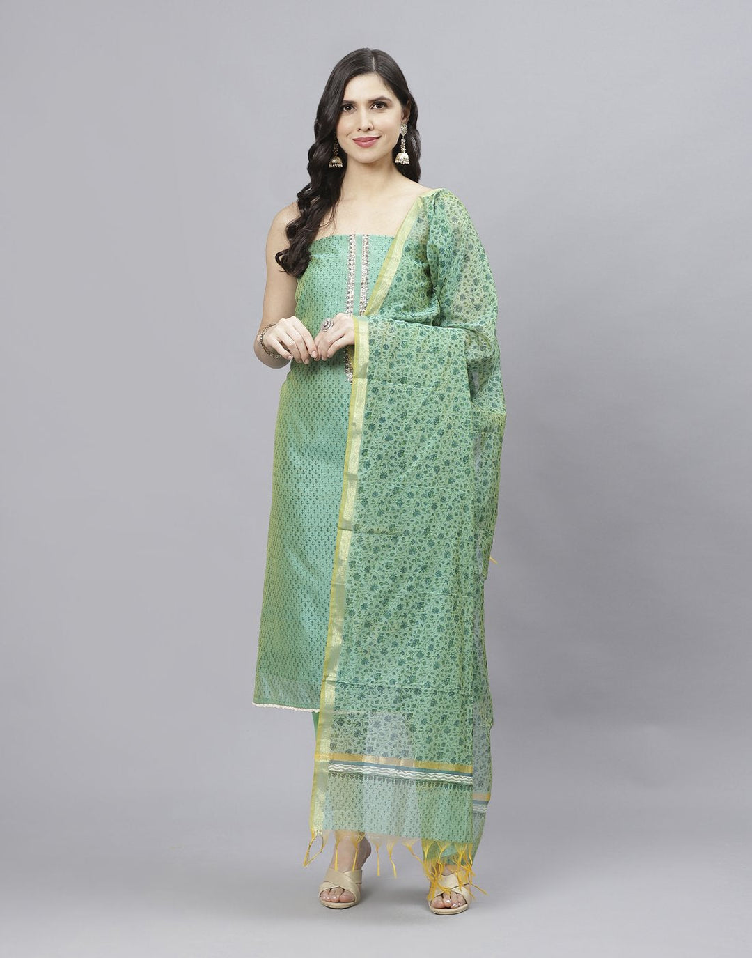 Printed Chanderi Suit Piece With Dupatta