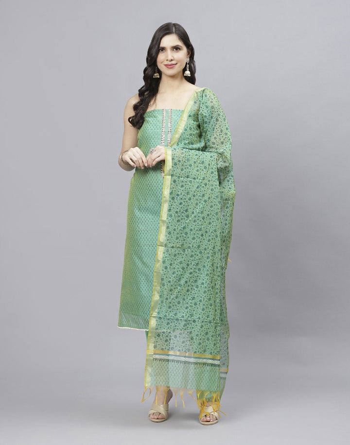 Printed Chanderi Suit Piece With Dupatta