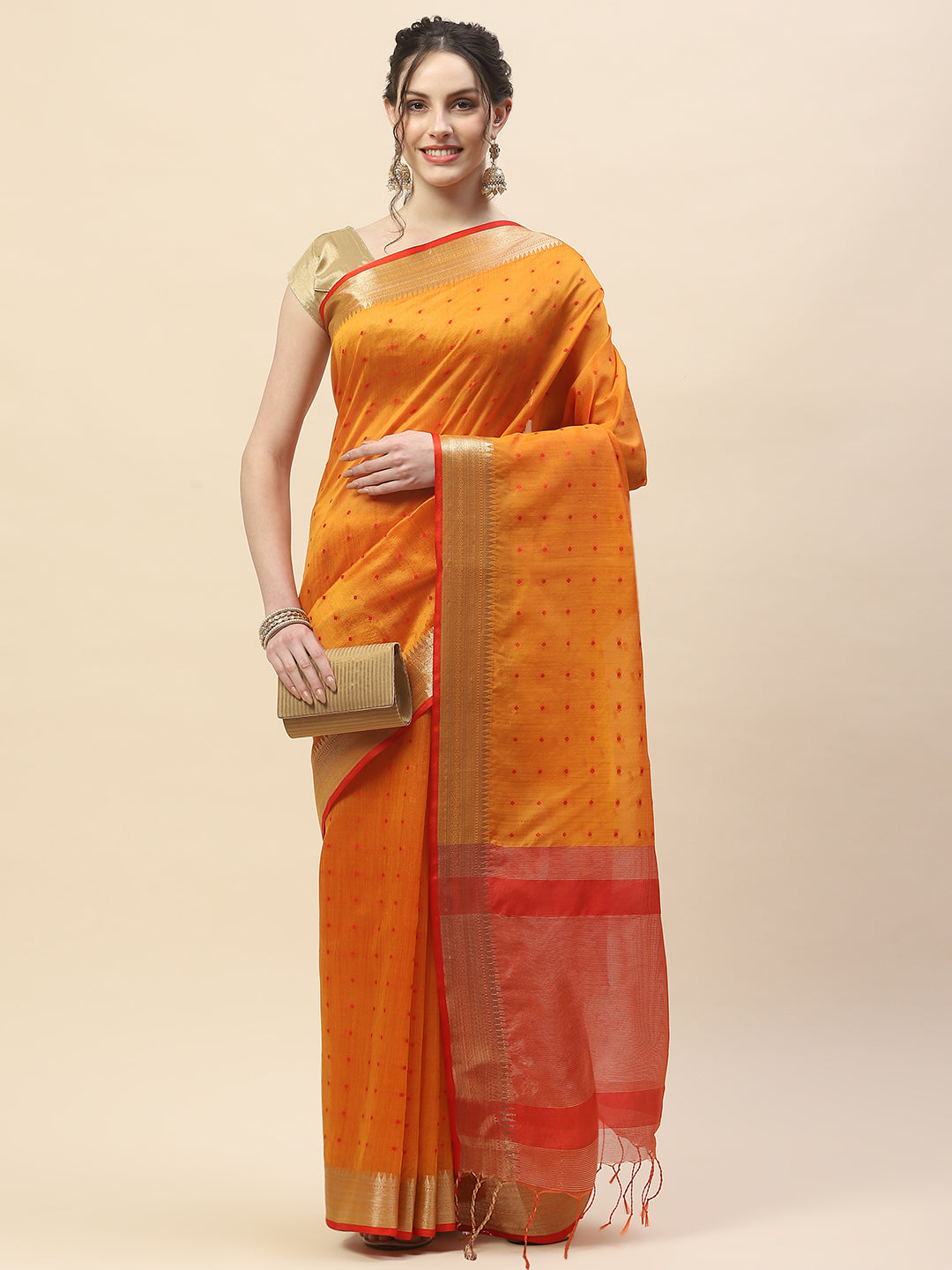 Plain Zari Border Woven Tussar Saree