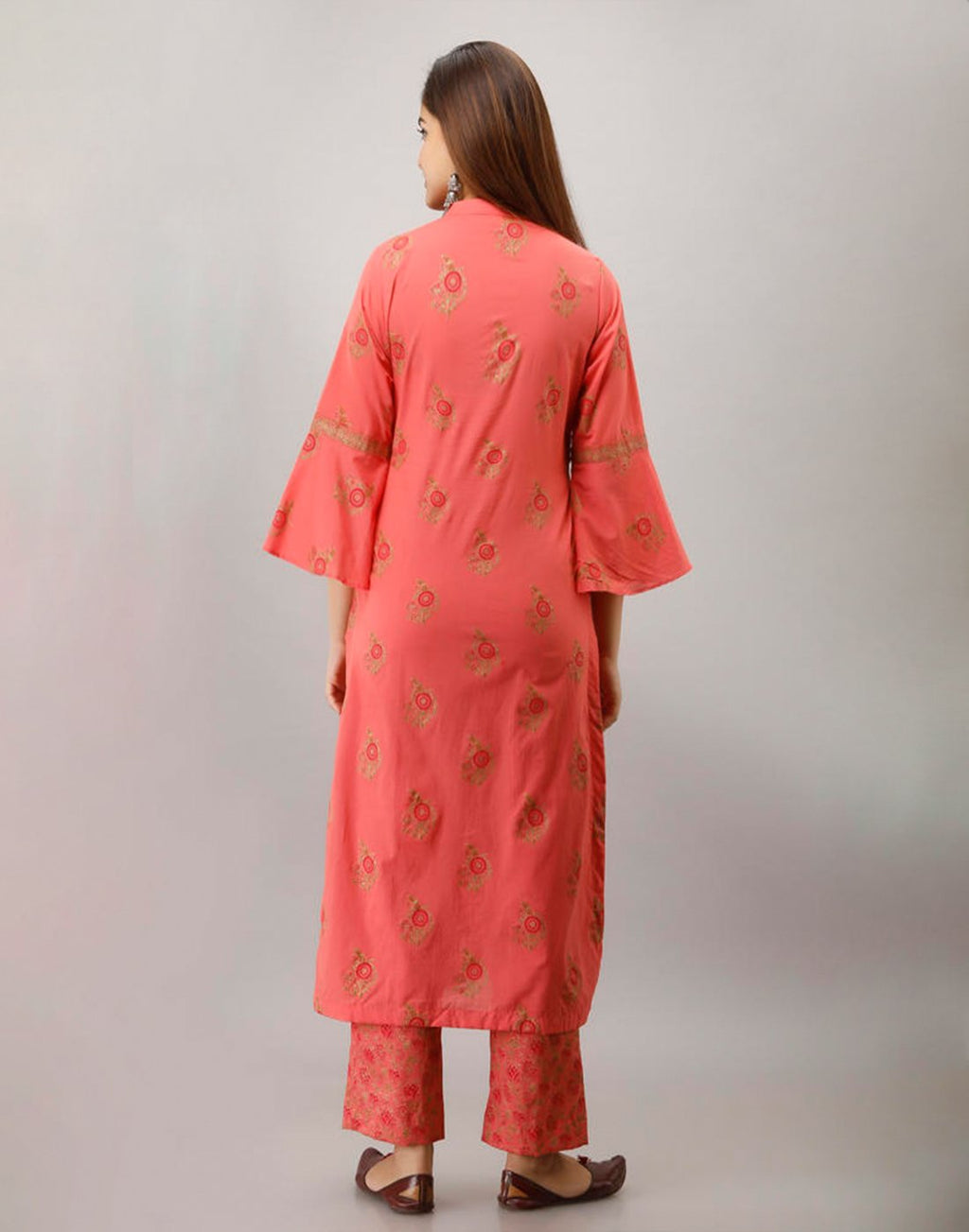 Printed Cotton Kurti And Pant With Bell Sleeves
