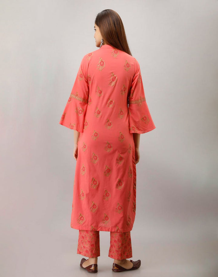 Printed Cotton Kurti And Pant With Bell Sleeves