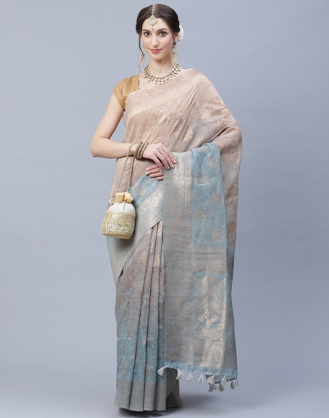 Floral Print Cotton Chanderi Saree