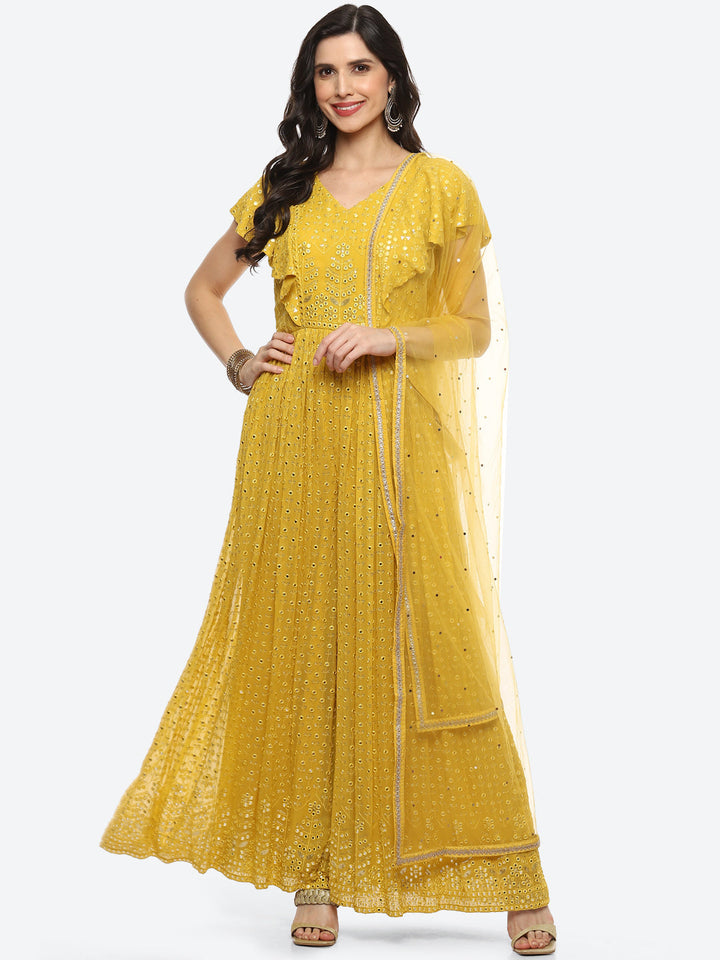 Mirror Booti Georgette Net Dupatta Gown Dress