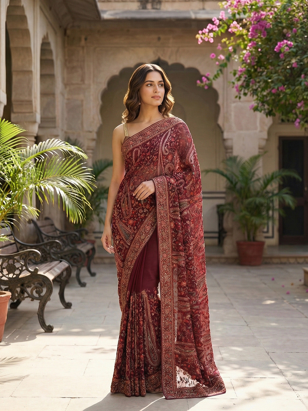 Embroidered Georgette Saree