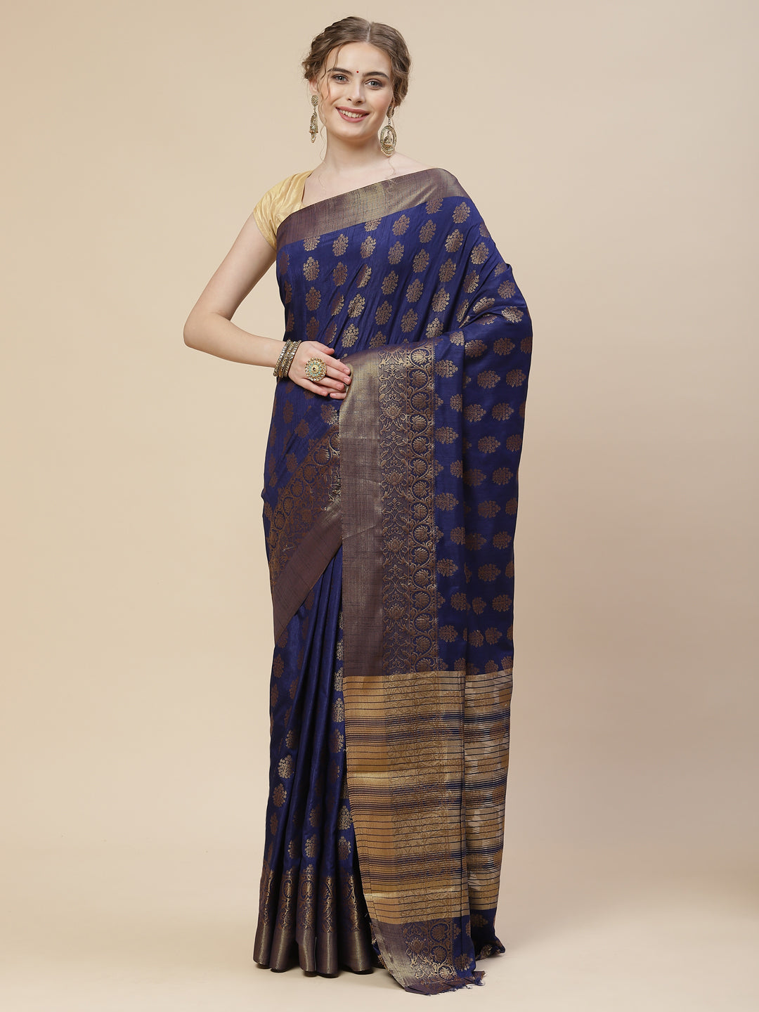 Zari Border Booti Art Handloom Woven Saree