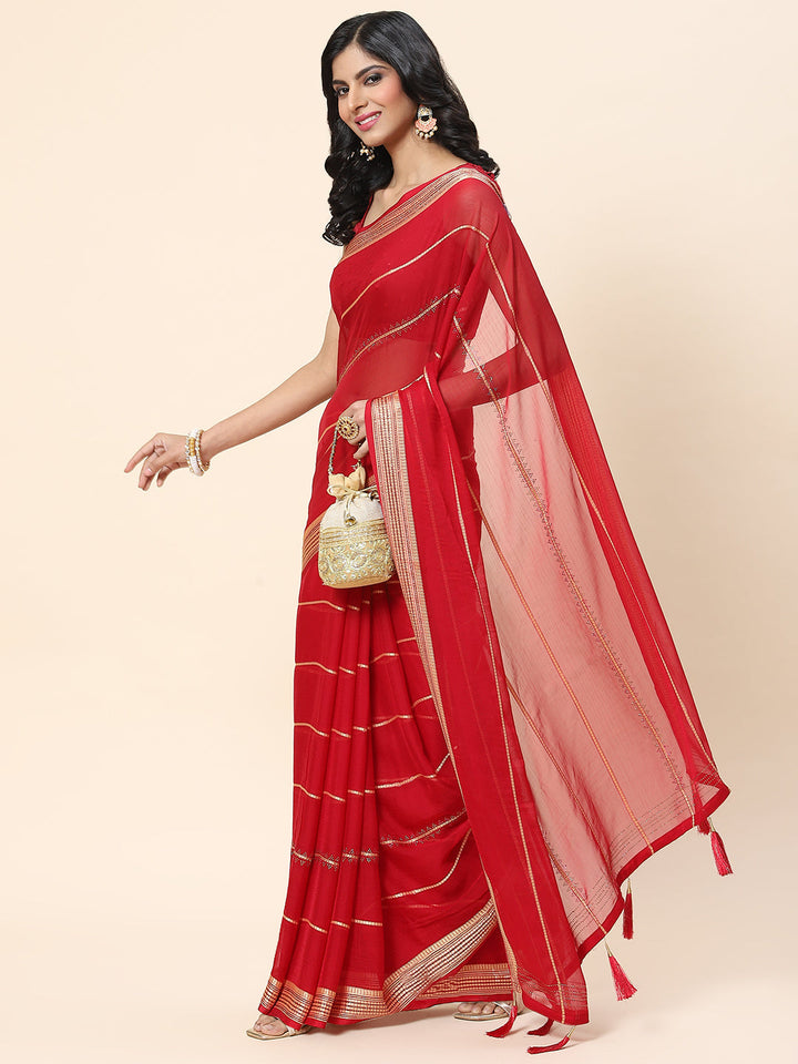 Stone Work Chiffon Plain Saree