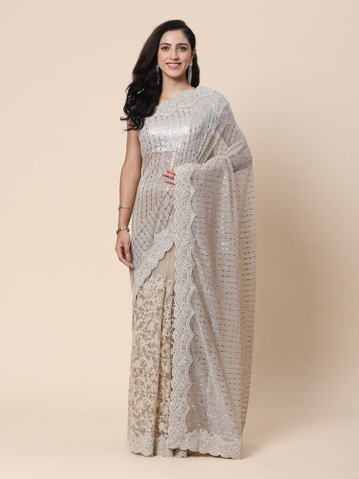 Stone work Handloom Net Embroidered Saree