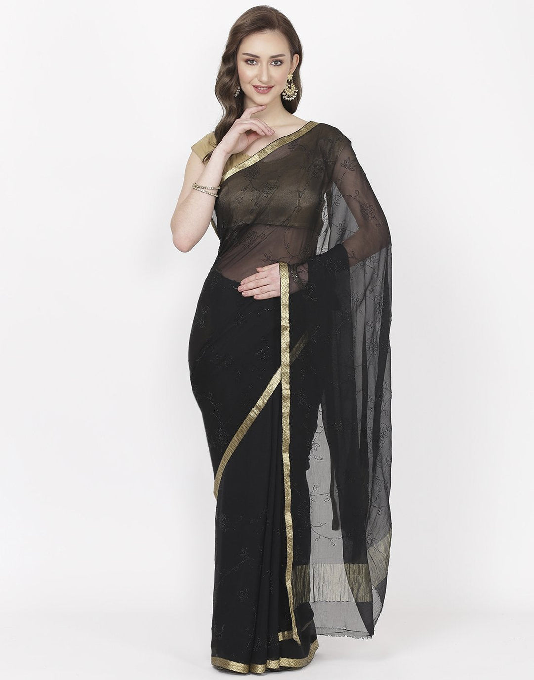 MBZ Meena Bazaar-Yellow Chiffon Saree