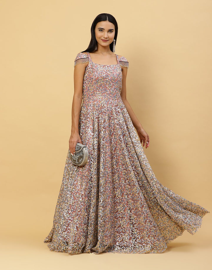 Sequence Embroidered Net Gown