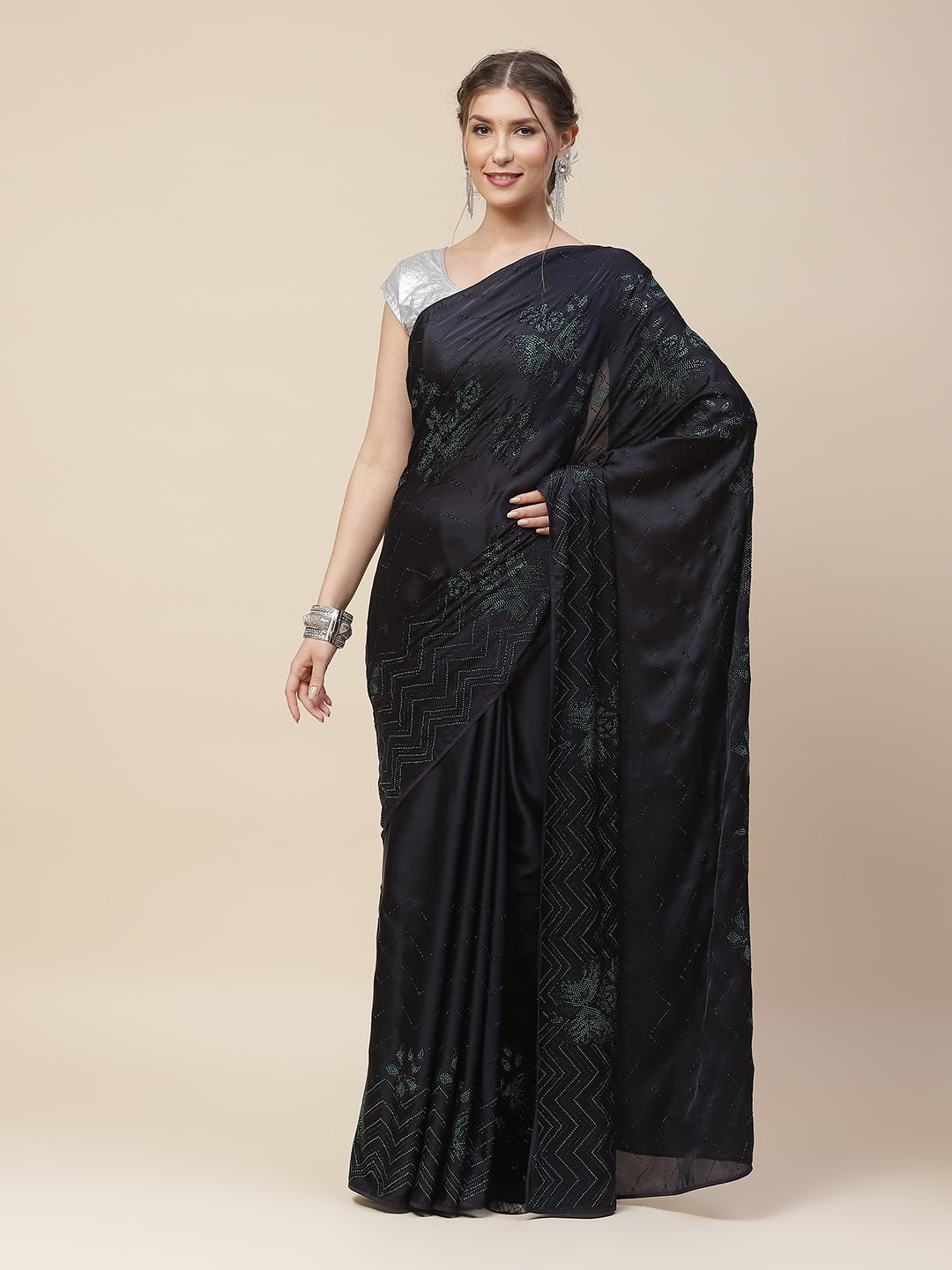 Stone Embroidered Satin Saree