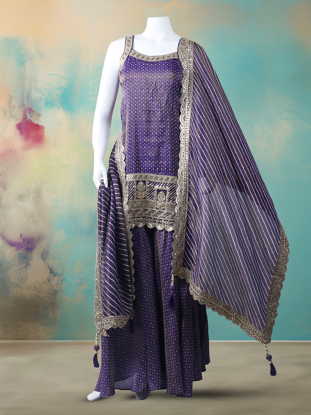 Woven Design Tissue Stitched Kurta With Pant &amp; Dupatta
